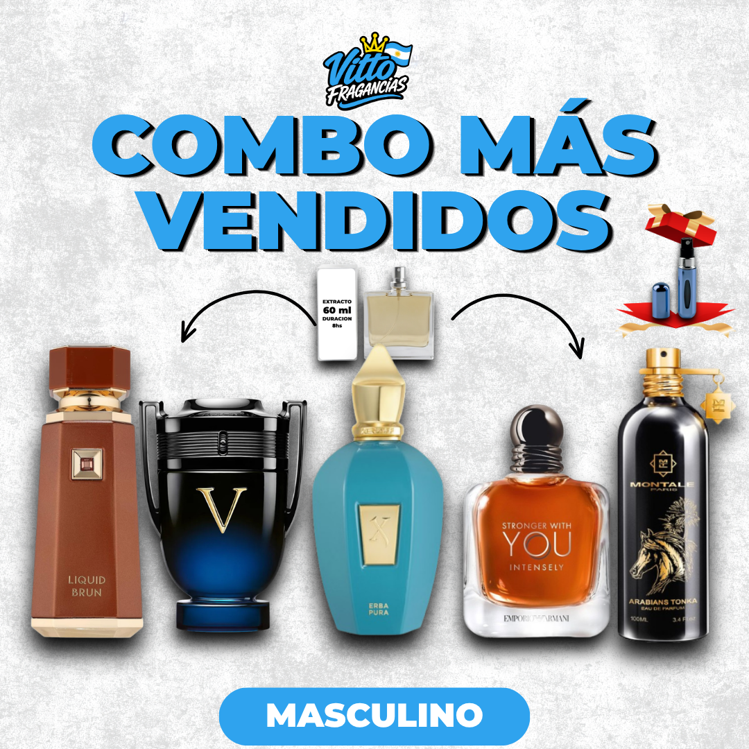 Combo Los 5 Más Vendidos Hombre + 38% OFF + Envío Gratis+ perfumero 5ml
