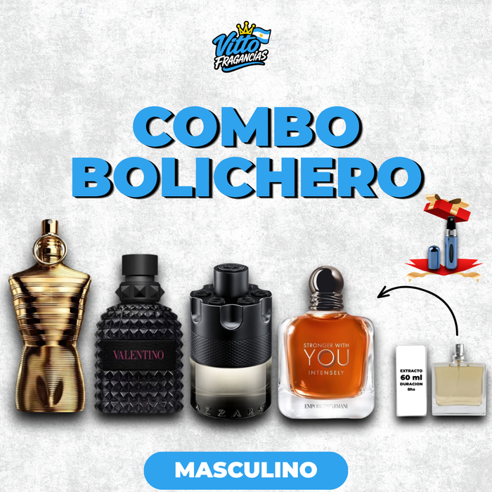 Combo Bolichero x4 [Le Male Elixir+Azzaro+Valentino+ Stronger] — 34% OFF + Envío Gratis + perfumero 5ml