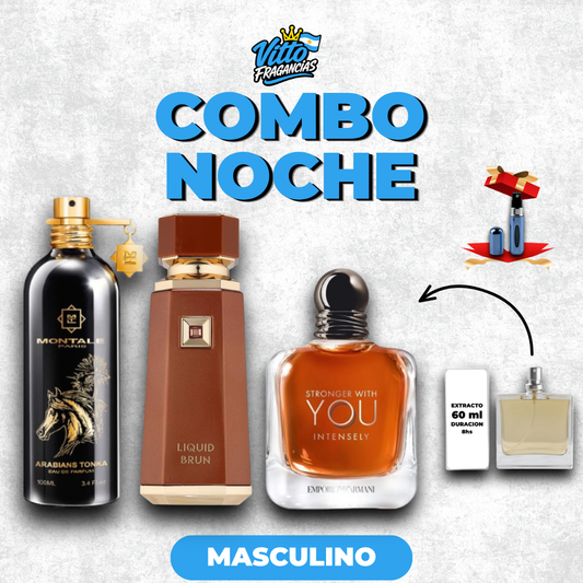Combo Noche x3 [Arabians Tonka + Liquid Brun + Stronger With You Intensely] — 28% OFF + Envío Gratis +  perfumero 5ml